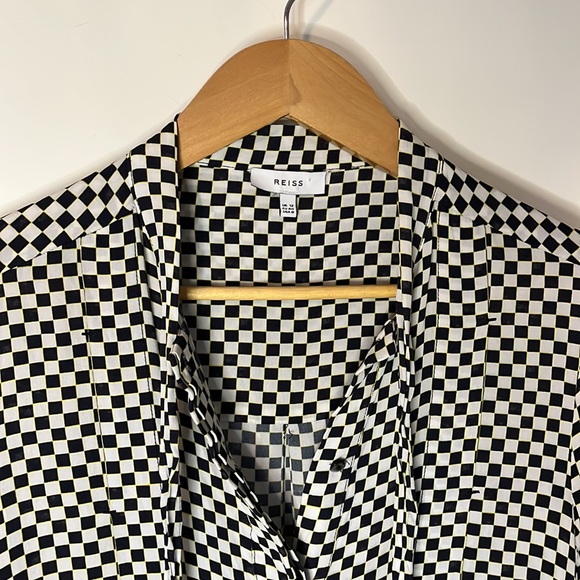 Reiss Cayley Print Check Blouse with Tie Neck - Picture 3 of 12
